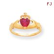 14K Gold CZ July Birthstone Claddagh Heart Ring