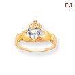 14K Gold CZ March Birthstone Claddagh Heart Ring