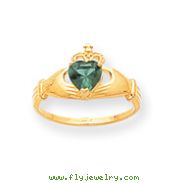 14K Gold CZ May Birthstone Claddagh Heart Ring