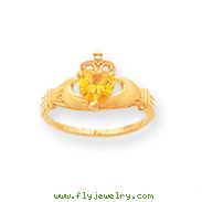 14K Gold CZ November Birthstone Claddagh Heart Ring