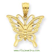 14K Gold Diamond Cut Butterfly Pendant