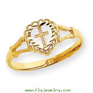 14K Gold Diamond-Cut Childs Heart & Cross Ring