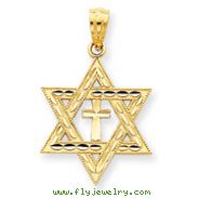 14K Gold Diamond-Cut Star of David With Cross Pendant