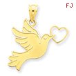 14K Gold Dove With Heart Pendant