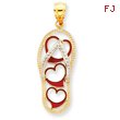 14K Gold Enamel Cut-Out Flip Flop With Hearts Pendant