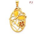 14K Gold Enameled Butterfly Oval Pendant