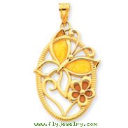 14K Gold Enameled Butterfly Oval Pendant