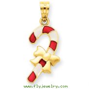 14K Gold Enameled Candy Cane Pendant