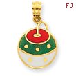 14K Gold Enameled Christmas Ornament Pendant