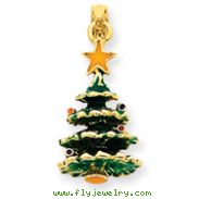 14K Gold Enameled Christmas Tree Pendant