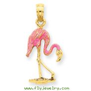 14K Gold Enameled Flamingo Pendant