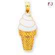 14K Gold Enameled Vanilla Ice Cream Cone Pendant