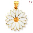 14K Gold Enameled White Daisy Flower Pendant