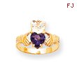 14K Gold February Birthstone Claddagh Ring