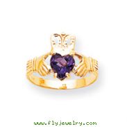 14K Gold February Birthstone Claddagh Ring