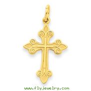 14K Gold Fleur De Lis Cross Pendant