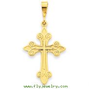 14K Gold Fleur De Lis Cross Pendant