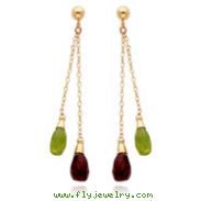 14K Gold Garnet And Peridot Post Dangle Earrings