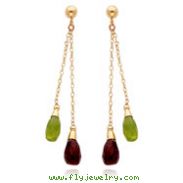 14K Gold Garnet And Peridot Post Dangle Earrings