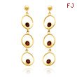 14K Gold Garnet Triple Drop Circle  Dangle Post Earrings