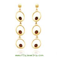 14K Gold Garnet Triple Drop Circle  Dangle Post Earrings