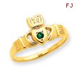 14K Gold Green Cubic Zirconia Claddagh Ring