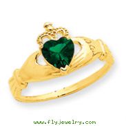 14K Gold Green Cubic Zirconia Polished Claddagh Ring