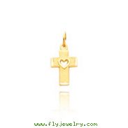14K Gold Heart Cut-Out On Cross Necklace