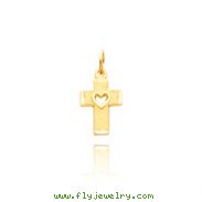 14K Gold Heart Cut-Out On Cross Necklace