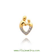 14K Gold Heart Shaped .05ct. Diamond Mother & Child Pendant