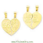 14K Gold I Love You Heart Break-A-Part Reversible Pendant