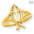 14K Gold Ichthus With Cross Ring