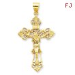 14K Gold INRI Fleur De Lis Crucifix Pendant