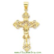 14K Gold INRI Fleur De Lis Crucifix Pendant