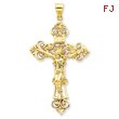 14K Gold INRI Fleur De Lis Crucifix Pendant