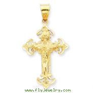 14K Gold INRI Fleur De Lis Crucifix Pendant
