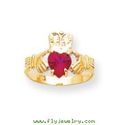 14K Gold July Birthstone Claddagh Ring