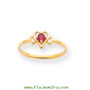 14K Gold July Ruby Birthstone Heart Ring