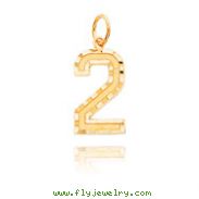 14K Gold Large Diamond-Cut Number 2 Charm