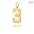 14K Gold Large Diamond-Cut Number 3 Charm