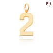 14K Gold Large Polished Number 2 Charm