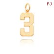 14K Gold Large Polished Number 3 Charm