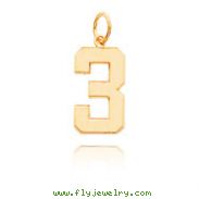 14K Gold Large Polished Number 3 Charm