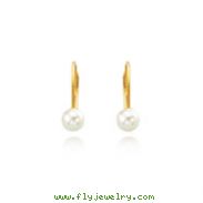14K Gold Leverback 4.5mm Cultured Pearl Earrings