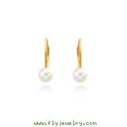 14K Gold Leverback 4.5mm Cultured Pearl Earrings