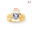 14K Gold March Birthstone Claddagh Ring