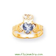 14K Gold March Birthstone Claddagh Ring