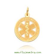 14K Gold Medium Satin Finish EMT Medical Pendant