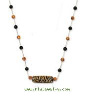 14K Gold Murano Glass Bead, Amber & Onyx Necklace