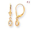 14K Gold Oval Bezel April White Zircon Leverback Earrings